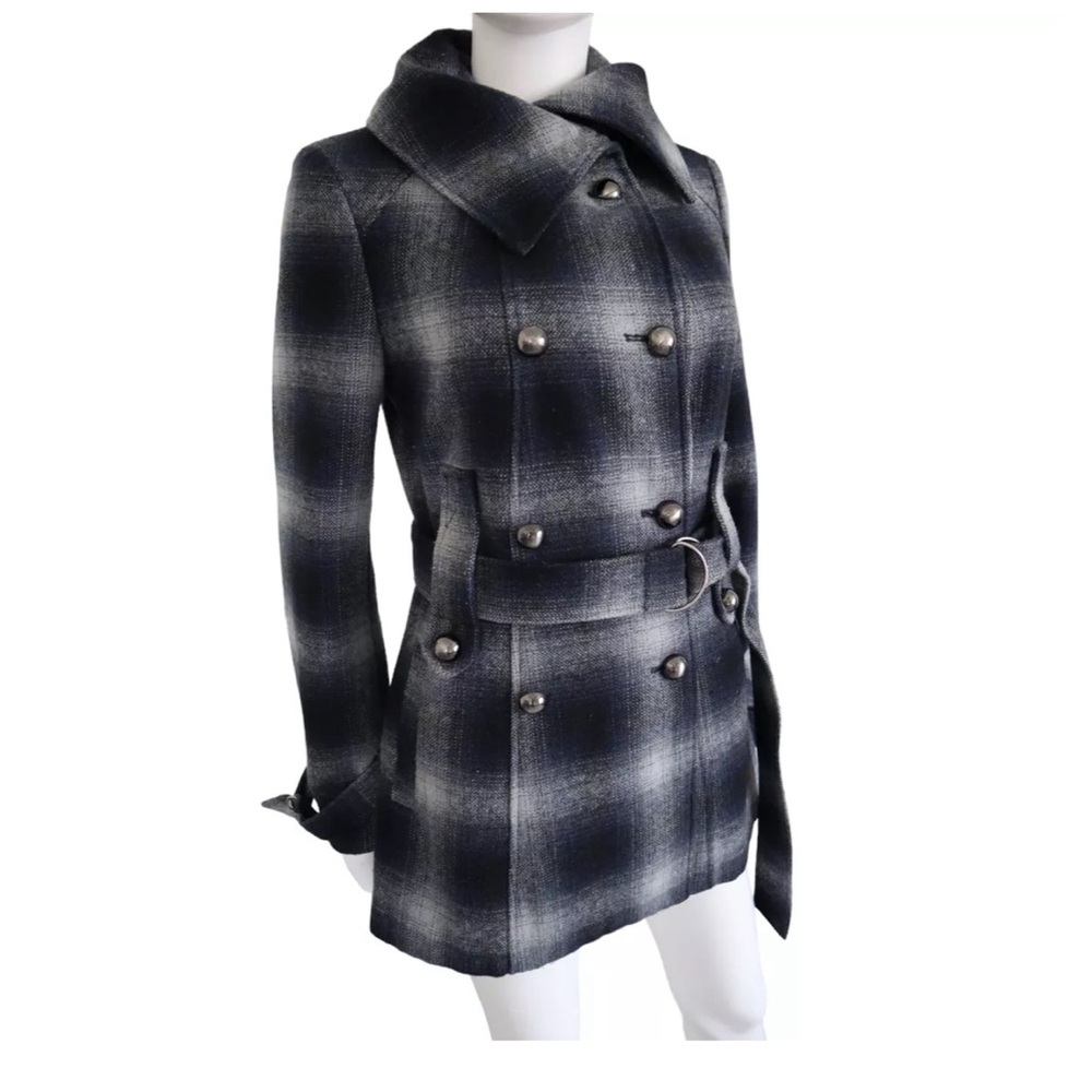 Miss sixty size M Women’s Double Breasted Coat Plaid Wool Blend blue